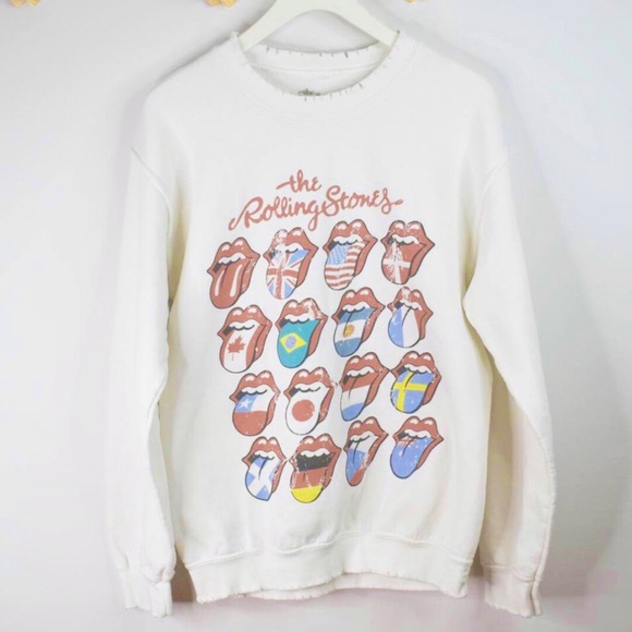 ROLLING STONES tongues distressed graphic oversized sweatshirt Urban Outfitters - Picture 4 of 9